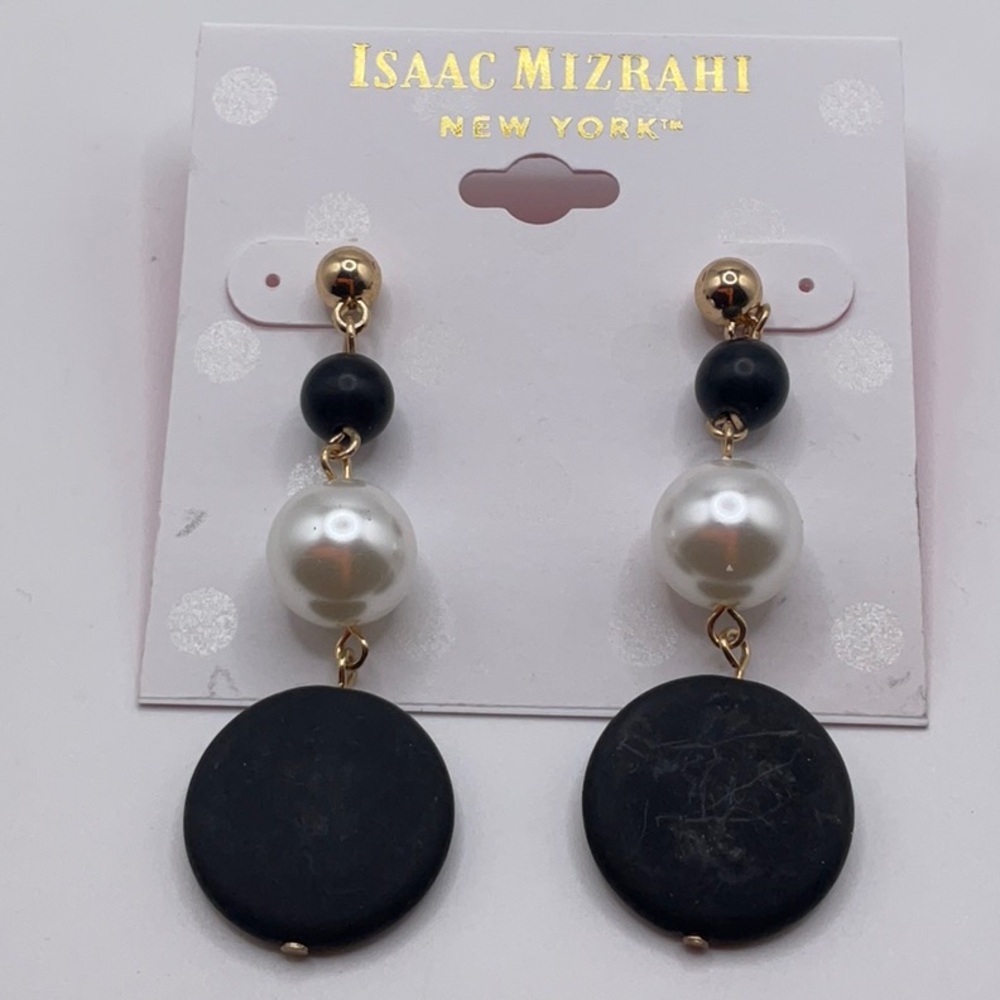 Isaac Mizrahi Black and Gold Drop Earrings - Picture 2 of 3